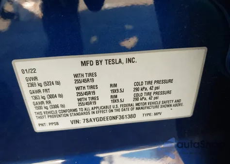 2022 Tesla Model Y Long Range Dual Motor All-Wheel Drive из США, поврежденный, VIN 7SAYGDEE0NF361380